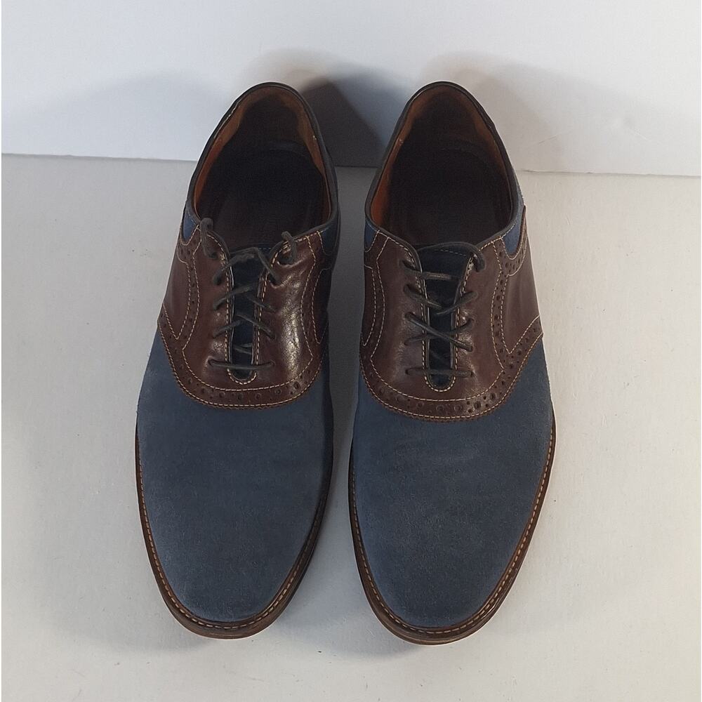 Johnston & Murphy Men's Oxford Dress Shoes 12M Brown Blue Suede Wingtip Brogue - Picture 5 of 12